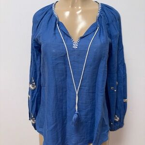 Benaras By Citrus Silk Cotton Blend Blouse Peasant Embroidered Beaded Size Small